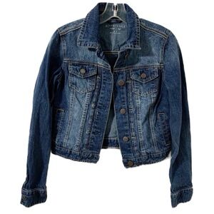 Aeropostale Slighty Faded and Distressed Jean Jacket Darker Wash Pointed Collar